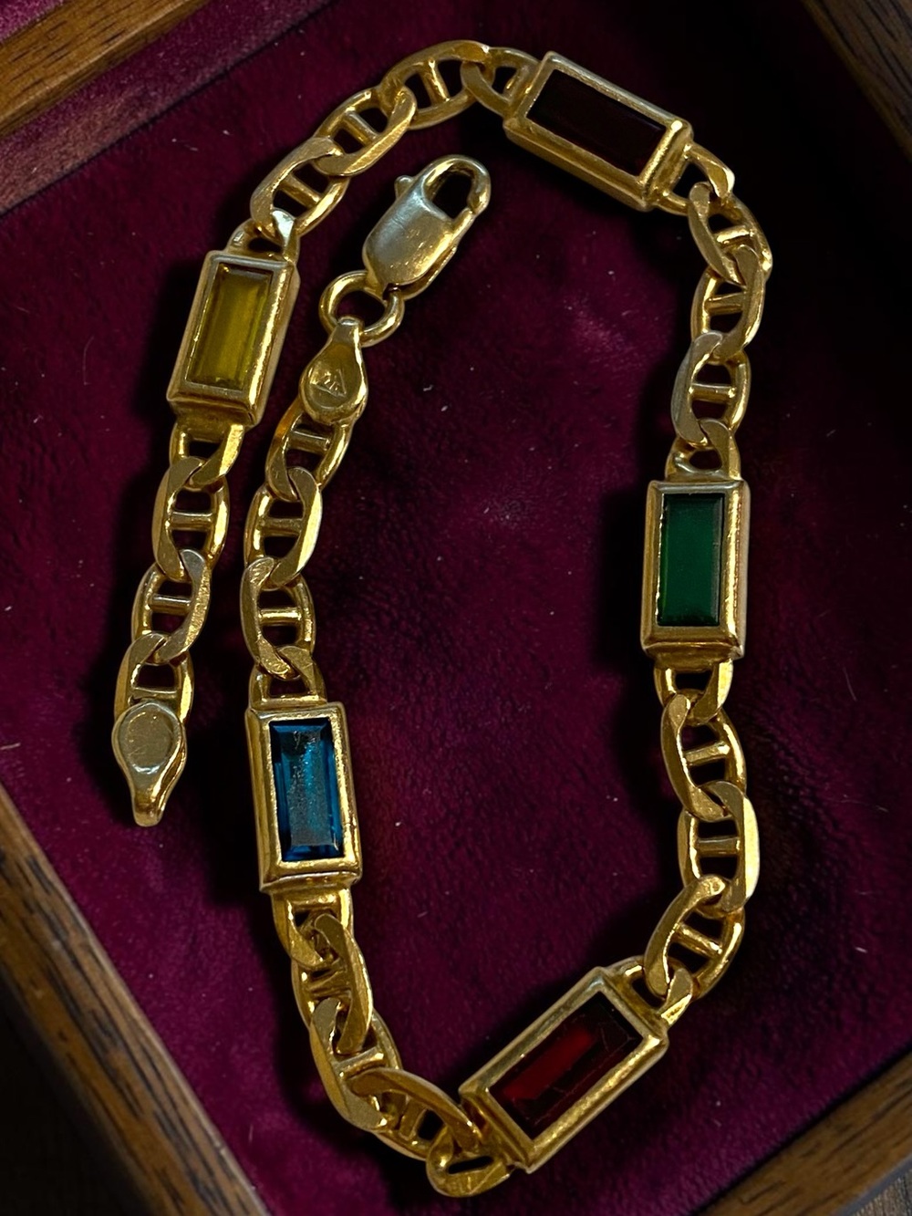 Estate 14K Italian Yellow Gold Multi-Color Gemstone Mariner Link 7.25” Bracelet! - Picture 3 of 16